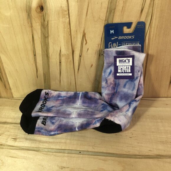 NEW WITH TAGS BROOKS UNISEX FUN SERIOUSLY TEMPO CREW SOCKS PURPLE MEDIUM M - Picture 1 of 5